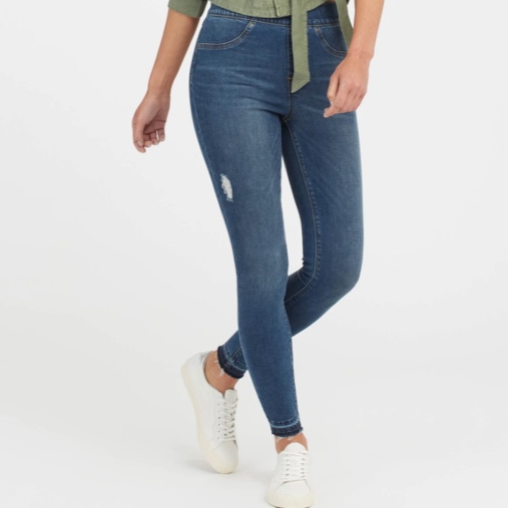 SPANX Distressed Ankle Skinny Jeans Medium Wash XL